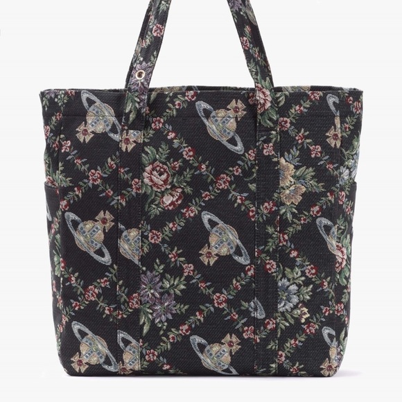 Vivienne Westwood Handbags - VIVIENNE WESTWOOD Murray Black Trellis Tapestry Jacquard Tote Bag